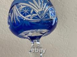 Bohemian Cobalt Blue to Clear Cut Crystal Pair of Wine Glasses