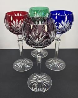 Bohemian Crystal Wine Hock Goblet Set of 4 Ruby, Cobalt, Emerald, Amethyst 8.25