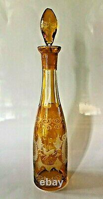 Bohemian CrystalANTIQUE CUT TO CLEAR ETCHED WILDLIFE WINE DECANTERExcellent