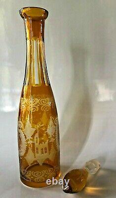 Bohemian CrystalANTIQUE CUT TO CLEAR ETCHED WILDLIFE WINE DECANTERExcellent