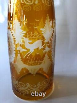 Bohemian CrystalANTIQUE CUT TO CLEAR ETCHED WILDLIFE WINE DECANTERExcellent