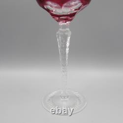 Bohemian Cut Crystal Grape CRANBERRY Hock Wine Glasses Set of Six