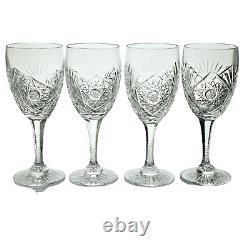 Bohemian Cut Crystal Hobstar Fan White Wine Glasses Set of (4) 7.25 Tall