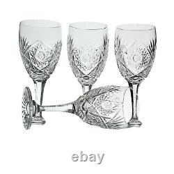 Bohemian Cut Crystal Hobstar Fan White Wine Glasses Set of (4) 7.25 Tall