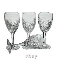 Bohemian Cut Crystal Hobstar Fan White Wine Glasses Set of (4) 7.25 Tall