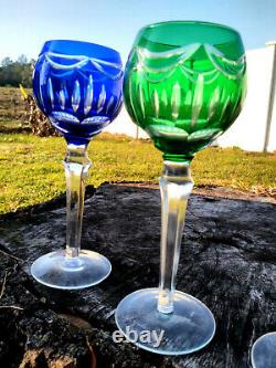 Bohemian Cut to Clear Crystal Multicolor Set of 4 Wine Glasses