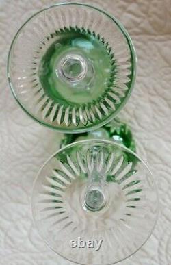 Bohemian Cut to Clear Crystal Wine Glasses Goblets -2 Emerald Green