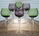 Bohemian Czech 6 Pc. Vintage Cut to Clear Crystal Amethyst & Green Wine Glasses