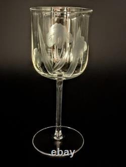 Bohemian Czech Crystal Wine Glass Set Of 4 Iris Pattern, Hand-blown & Hand Engrav