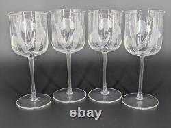 Bohemian Czech Crystal Wine Glass Set Of 4 Iris Pattern, Hand-blown & Hand Engrav