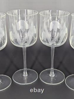 Bohemian Czech Crystal Wine Glass Set Of 4 Iris Pattern, Hand-blown & Hand Engrav