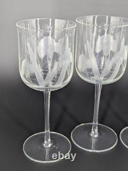 Bohemian Czech Crystal Wine Glass Set Of 4 Iris Pattern, Hand-blown & Hand Engrav Bohemian Czech Crystal Wine Glass Set Of 4 Iris Pattern, Hand-blown & Hand Engrav