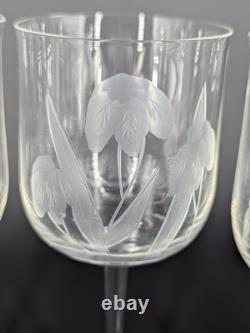 Bohemian Czech Crystal Wine Glass Set Of 4 Iris Pattern, Hand-blown & Hand Engrav