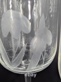 Bohemian Czech Crystal Wine Glass Set Of 4 Iris Pattern, Hand-blown & Hand Engrav