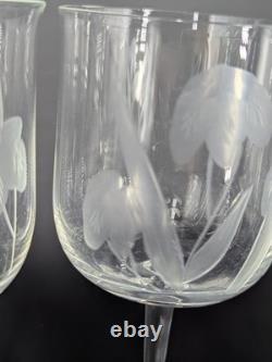 Bohemian Czech Crystal Wine Glass Set Of 4 Iris Pattern, Hand-blown & Hand Engrav
