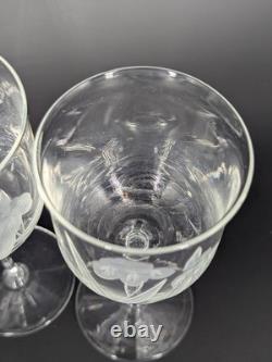 Bohemian Czech Crystal Wine Glass Set Of 4 Iris Pattern, Hand-blown & Hand Engrav