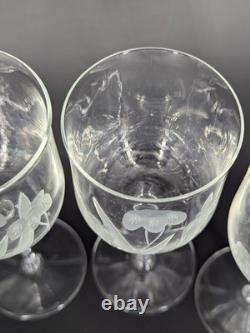 Bohemian Czech Crystal Wine Glass Set Of 4 Iris Pattern, Hand-blown & Hand Engrav