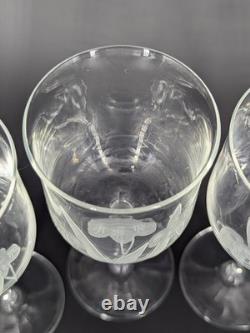 Bohemian Czech Crystal Wine Glass Set Of 4 Iris Pattern, Hand-blown & Hand Engrav