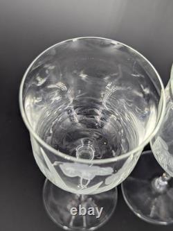 Bohemian Czech Crystal Wine Glass Set Of 4 Iris Pattern, Hand-blown & Hand Engrav