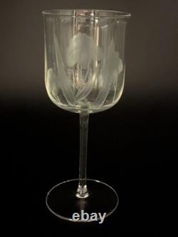 Bohemian Czech Crystal Wine Glass Set Of 4 Iris Pattern, Hand-blown & Hand Engrav