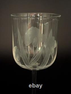Bohemian Czech Crystal Wine Glass Set Of 4 Iris Pattern, Hand-blown & Hand Engrav