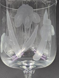 Bohemian Czech Crystal Wine Glass Set Of 4 Iris Pattern, Hand-blown & Hand Engrav