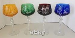 Bohemian Czech Crystal Wine Goblets 4 Colors Cut to Clear Estate Find Beautiful
