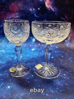 Bohemian Czech Cut Crystal Queen Lace 10 8 oz Wine Glasses (LOT DISCOUNT)