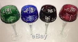 Bohemian Czech Cut To Clear Crystal 4 colors hock Wine Glasses Goblets 8