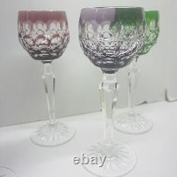 Bohemian Czech Cut To Clear Crystal Hock Wine Glasses 5 1/2 Multicolor Lot Of 8