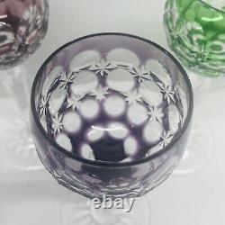 Bohemian Czech Cut To Clear Crystal Hock Wine Glasses 5 1/2 Multicolor Lot Of 8