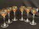 Bohemian Czech Cut to Clear Golden Amber Hock Wine Goblet Glasses Set of 6