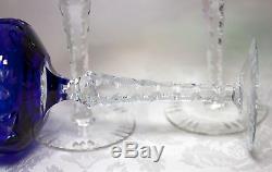 Bohemian Czech Set of 5 Multi Color Cut to Clear Crystal Wine Goblets