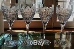 Bohemian Czech Vintage Crystal Queen Lace Large Wine Glass Hand Cut -set of 4