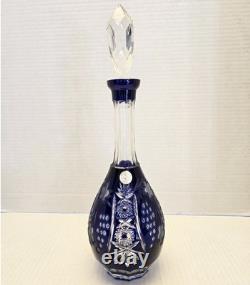 Bohemian Czech Vintage Crystal cut set wine glasses multi color, with stopper