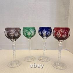 Bohemian Czech Vintage Crystal cut set wine glasses multi color, with stopper