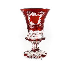 Bohemian German Intaglio Ruby Crystal Glass Water / Wine Goblet c. 1920