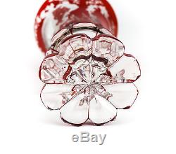 Bohemian German Intaglio Ruby Crystal Glass Water / Wine Goblet c. 1920