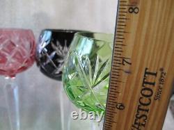 Bohemian Hocks Wine Crystal Glasses Cut to Clear 7.25 Mixed Color Set of 6