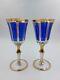 Bohemian Moser Crystal Glass Wine Water Goblet, Clear, Cobalt Blue Cabochon Gold