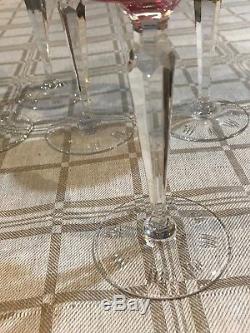 Bohemian Multi Colored Cut to Clear Crystal Wine Glass Stems Set 6