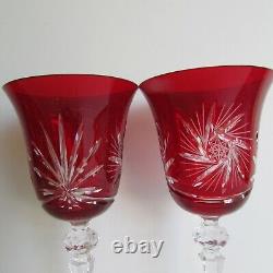 Bohemian Red Colored Crystal Wine Glasses Set Of Six