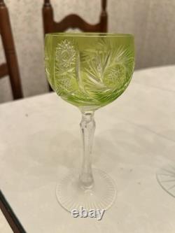 Bohemian Set of Hand Cut Color Crystal Patterned Wine Glasses x 3