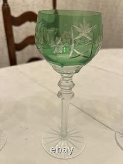 Bohemian Set of Hand Cut Color Crystal Patterned Wine Glasses x 3