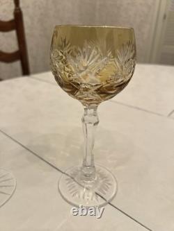 Bohemian Set of Hand Cut Color Crystal Patterned Wine Glasses x 3