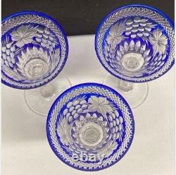 Bohemian Wine Glass 8 3/8 Cobalt Blue Cased Cut To Clear Crystal