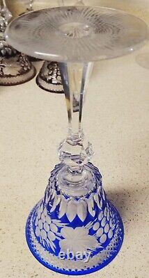 Bohemian Wine Glass 8 3/8 Cobalt Blue Cased Cut To Clear Crystal