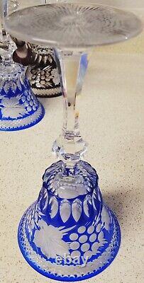 Bohemian Wine Glass 8 3/8 Cobalt Blue Cased Cut To Clear Crystal