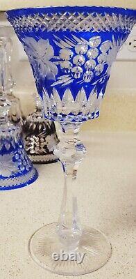 Bohemian Wine Glass 8 3/8 Cobalt Blue Cased Cut To Clear Crystal