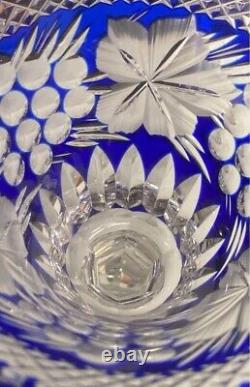 Bohemian Wine Glass 8 3/8 Cobalt Blue Cased Cut To Clear Crystal